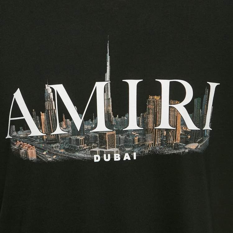 Pre Owned Amiri Black Logo Print Cotton Crew Neck T-Shirts M