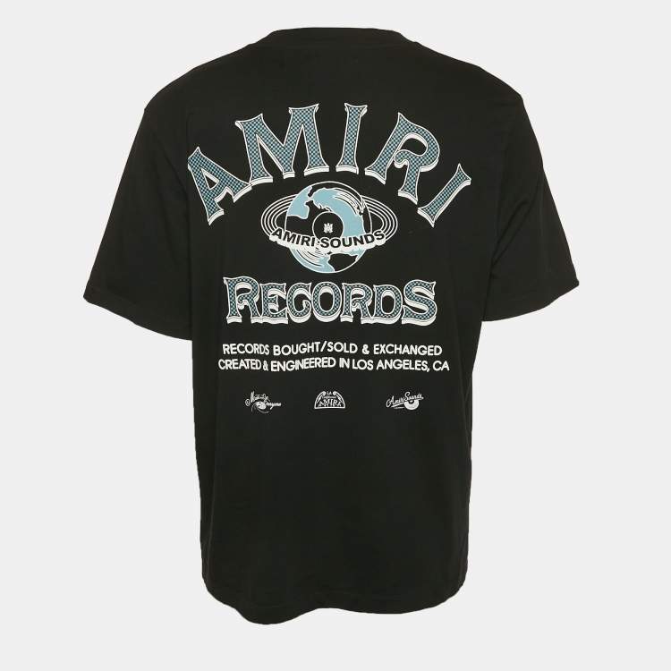 Pre Owned Amiri Black Logo Print Cotton Crew Neck T-Shirt L