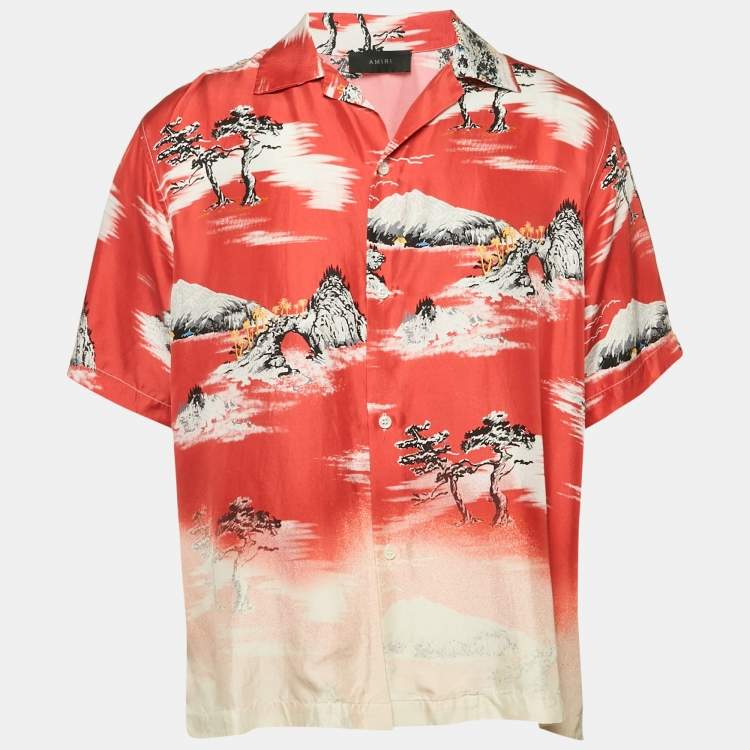 Pre Owned Amiri Red Silk Faded Aloha Short Sleeve Shirt XL