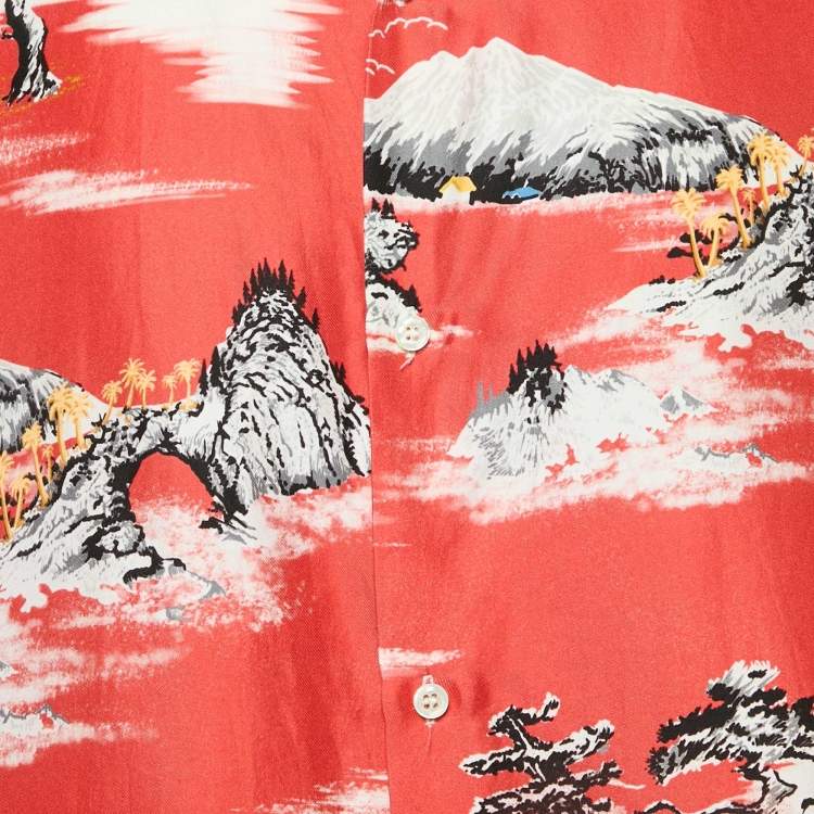 Pre Owned Amiri Red Silk Faded Aloha Short Sleeve Shirt XL