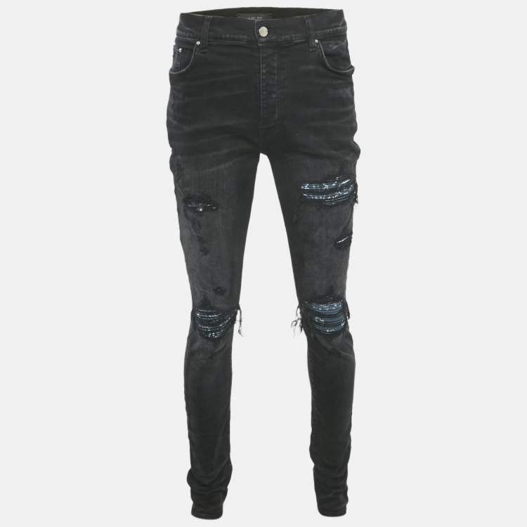 Pre Owned Amiri Black Denim Distressed Jeans XXL Waist 35"