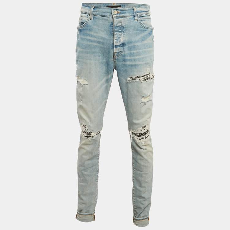 Pre Owned Amiri Blue Washed Denim Distressed Jeans XXL Waist 38"