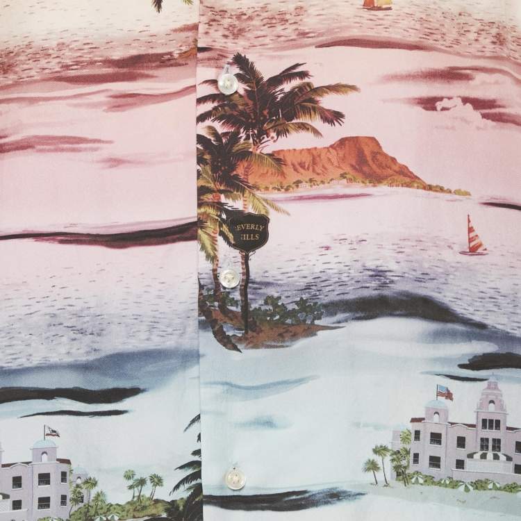 Pre Owned Amiri Multicolor Graphic Print Satin Shirt XL