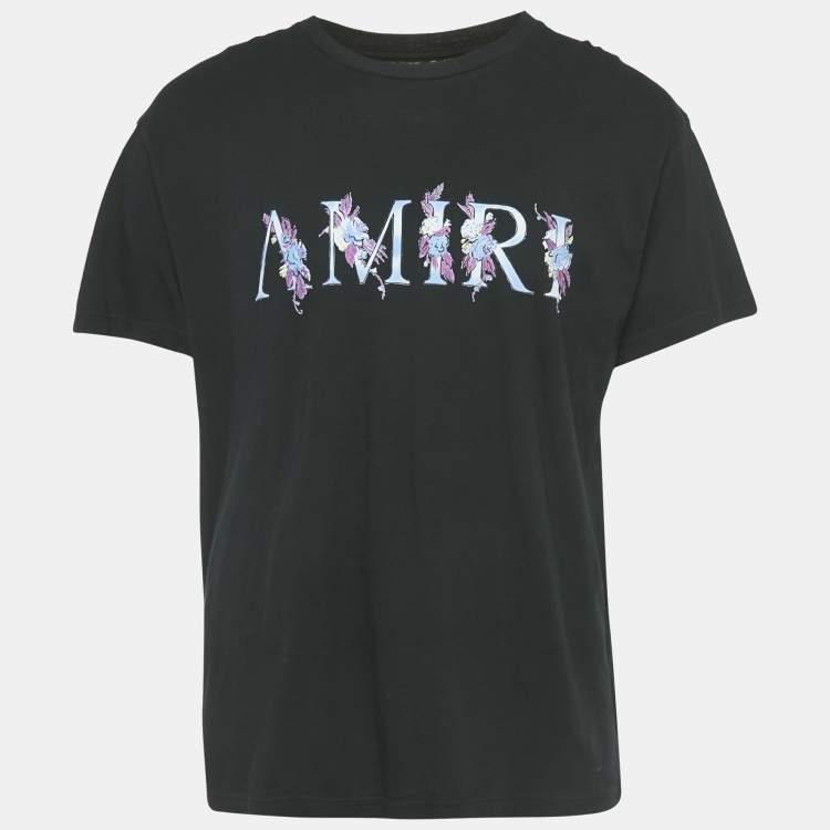 Pre Owned Amiri Black Logo Print Jersey Crew Neck T-Shirt S 