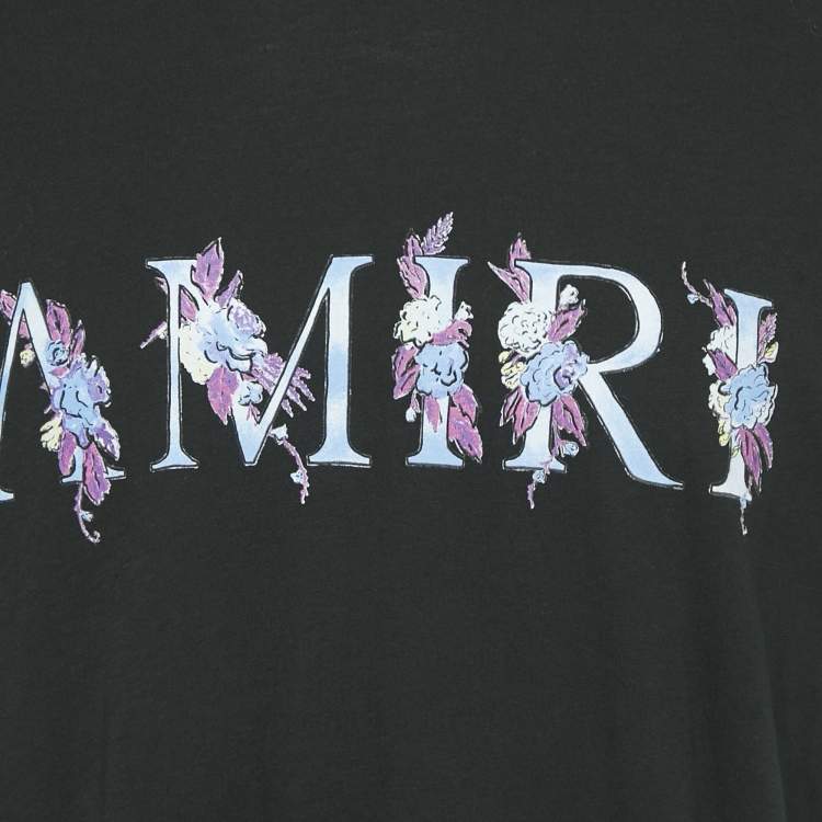 Pre Owned Amiri Black Logo Print Jersey Crew Neck T-Shirt S 
