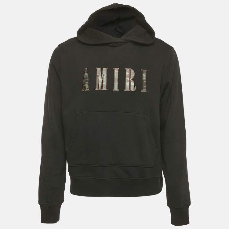 Pre Owned Amiri Black Logo Embroidered Cotton Knit Hoodie S