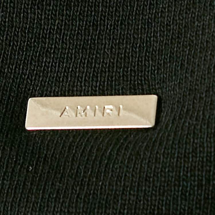 Pre Owned Amiri Black Logo Embroidered Cotton Knit Hoodie S