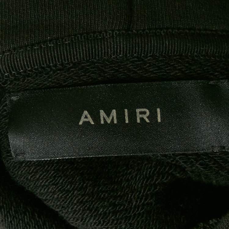 Pre Owned Amiri Black Logo Embroidered Cotton Knit Hoodie S