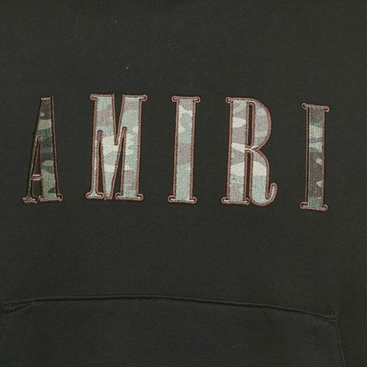 Pre Owned Amiri Black Logo Embroidered Cotton Knit Hoodie S