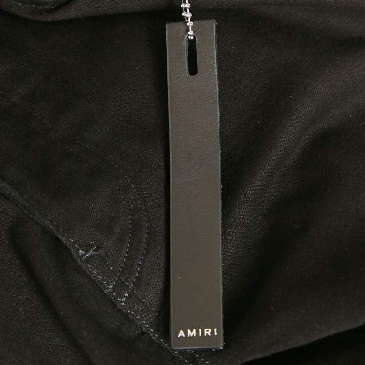 Pre Owned Amiri Black Stripe Log Applique Denim Skinny Fit Jeans M Waist 30"
