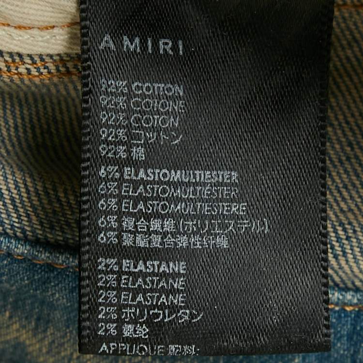 Pre Owned Amiri Indigo Blue Denim Crystal Thrasher Distressed Jeans M Waist 31"   