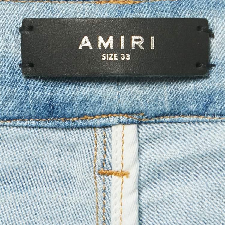 Pre Owned Amiri Blue Denim Crystal Thrasher Distressed Jeans M Waist 31"   