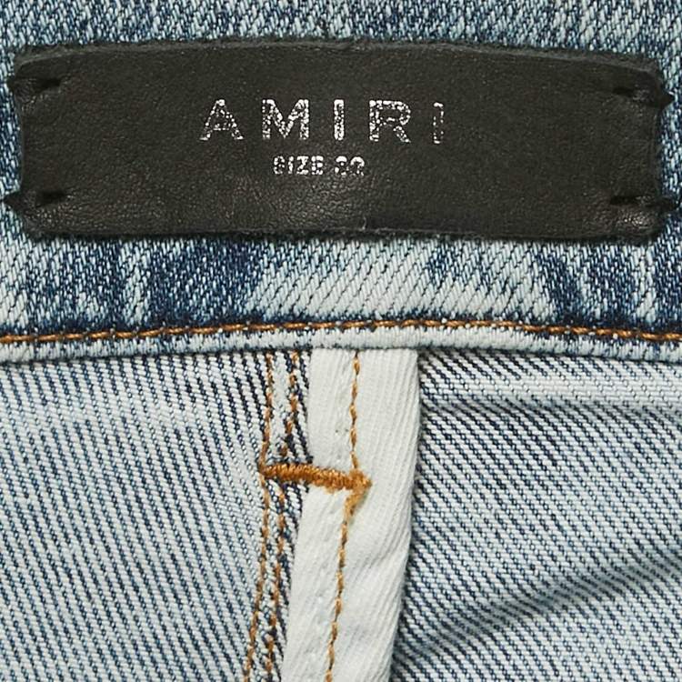 Pre Owned Amiri Blue Washed Denim Distressed Skinny Jeans M Waist 32"