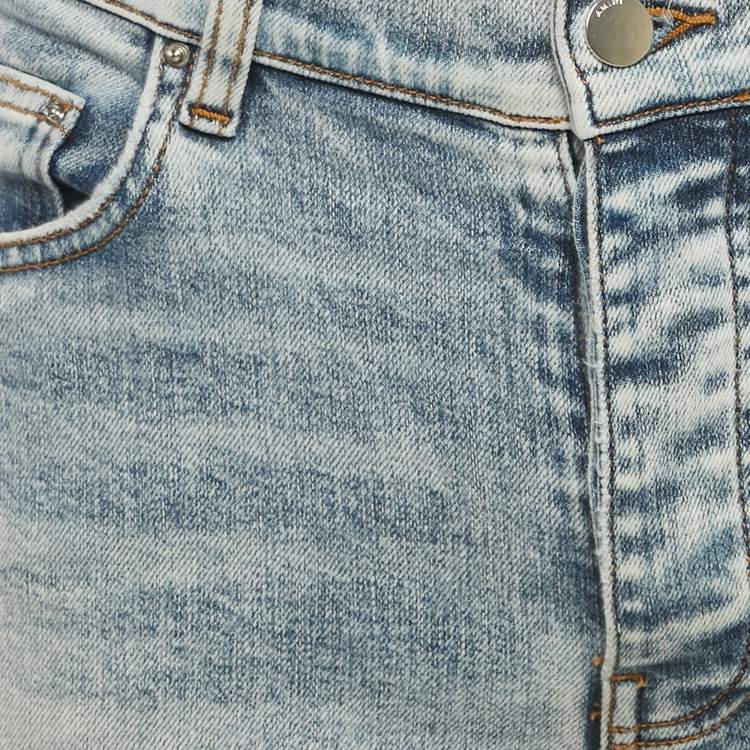 Pre Owned Amiri Blue Washed Denim Distressed Skinny Jeans M Waist 32"