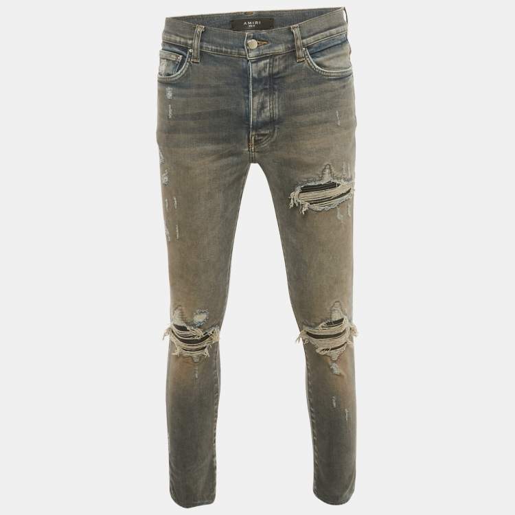 Pre Owned Amiri Dark Blue Denim Distressed Jeans M Waist 32"