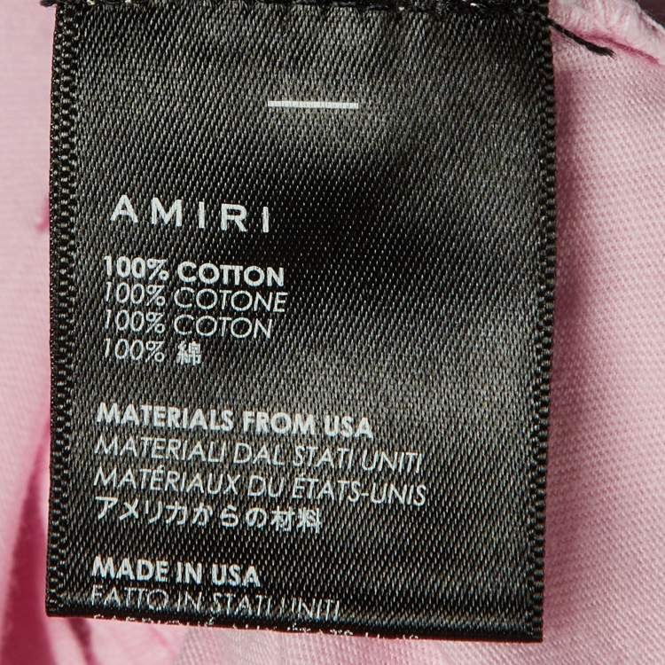 Pre Owned Amiri Pink Beverly Hills Print Cotton Distressed T-Shirt L