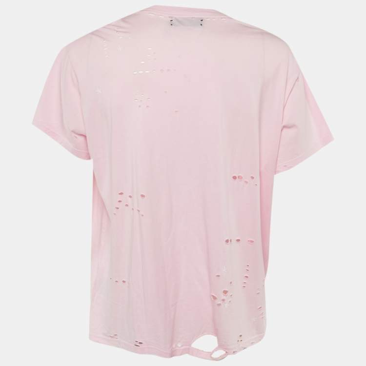 Pre Owned Amiri Pink Beverly Hills Print Cotton Distressed T-Shirt L