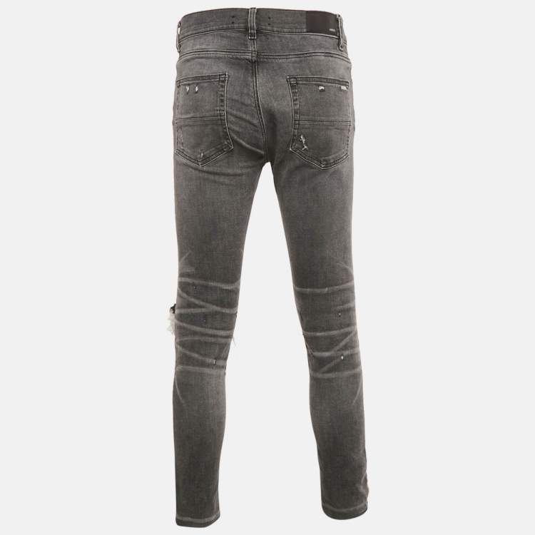 Pre Owned Amiri Grey Washed Denim Skinny Jeans M Waist 32"