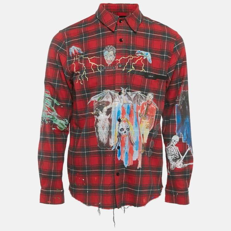 Pre Owned Amiri X Wes Lang Red Check Print Flannel "Blood '38" Graphic Shirt M