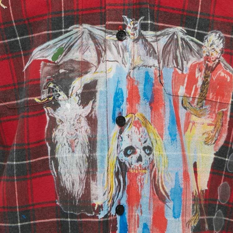 Pre Owned Amiri X Wes Lang Red Check Print Flannel "Blood '38" Graphic Shirt M