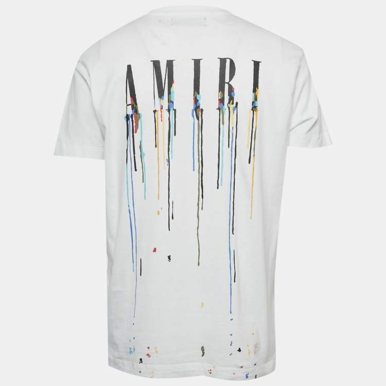 Pre Owned Amiri White Paint Drip Cotton Knit T-Shirt M