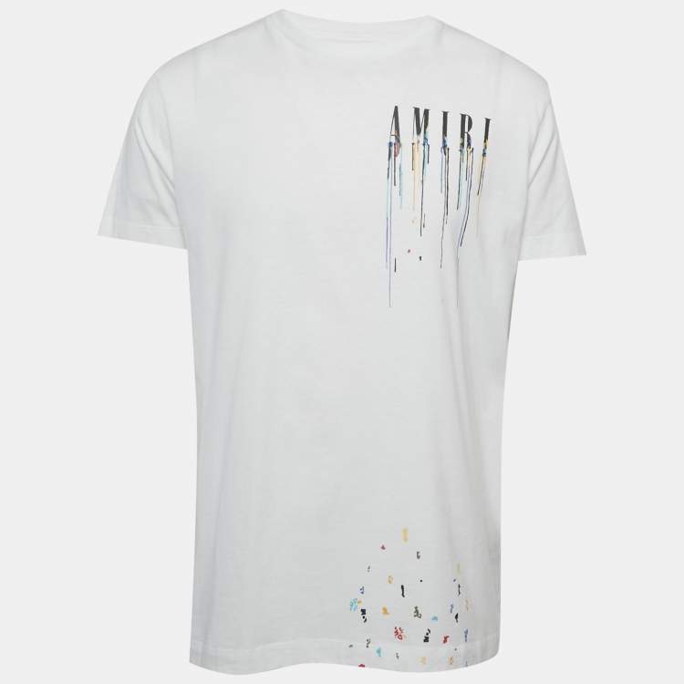 Pre Owned Amiri White Paint Drip Cotton Knit T-Shirt M