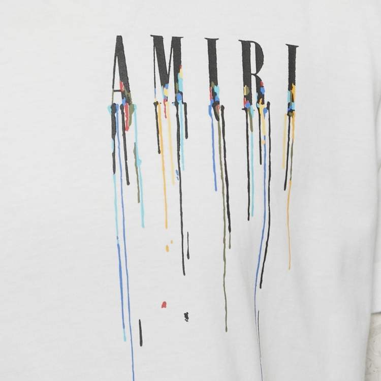 Pre Owned Amiri White Paint Drip Cotton Knit T-Shirt M