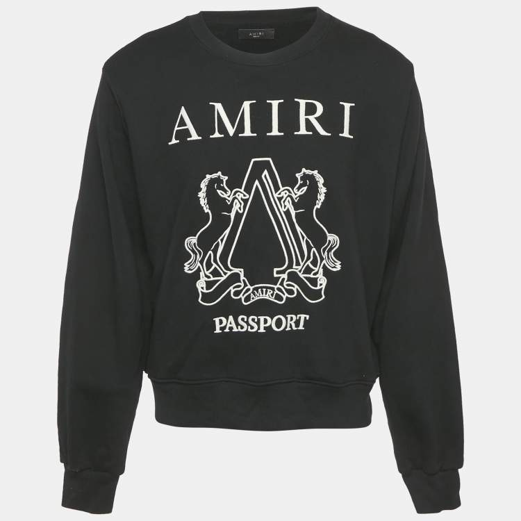 Pre Owned Amiri Black Passport Embroidered Cotton Knit Sweatshirt S