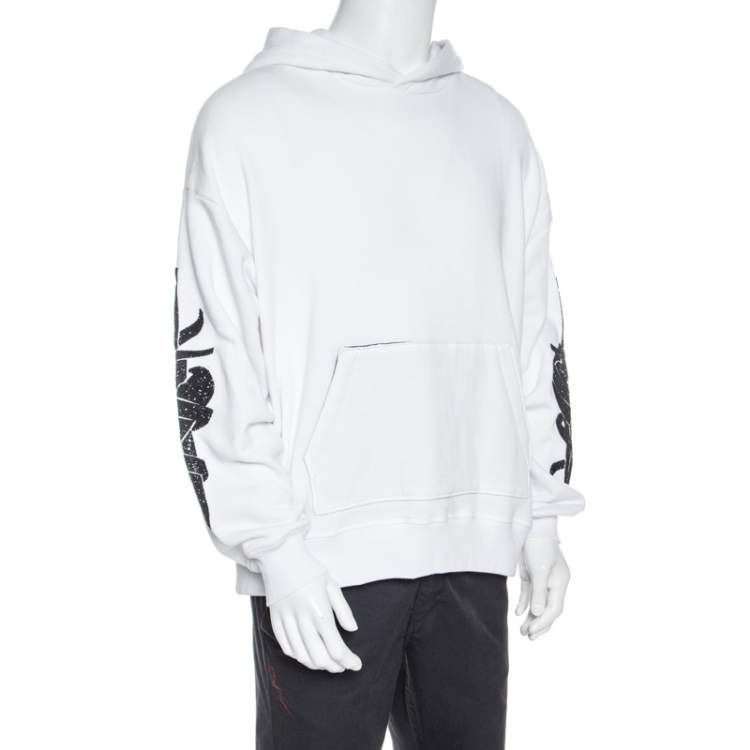 Pre Owned Amiri White Knit Glitter Dagger Detail Hooded Sweatshirt S