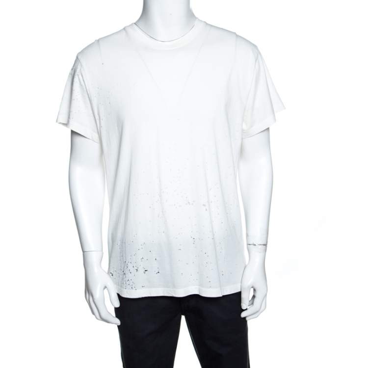 Pre Owned Amiri Off White Cotton Rib Knit Shotgun T-Shirt M