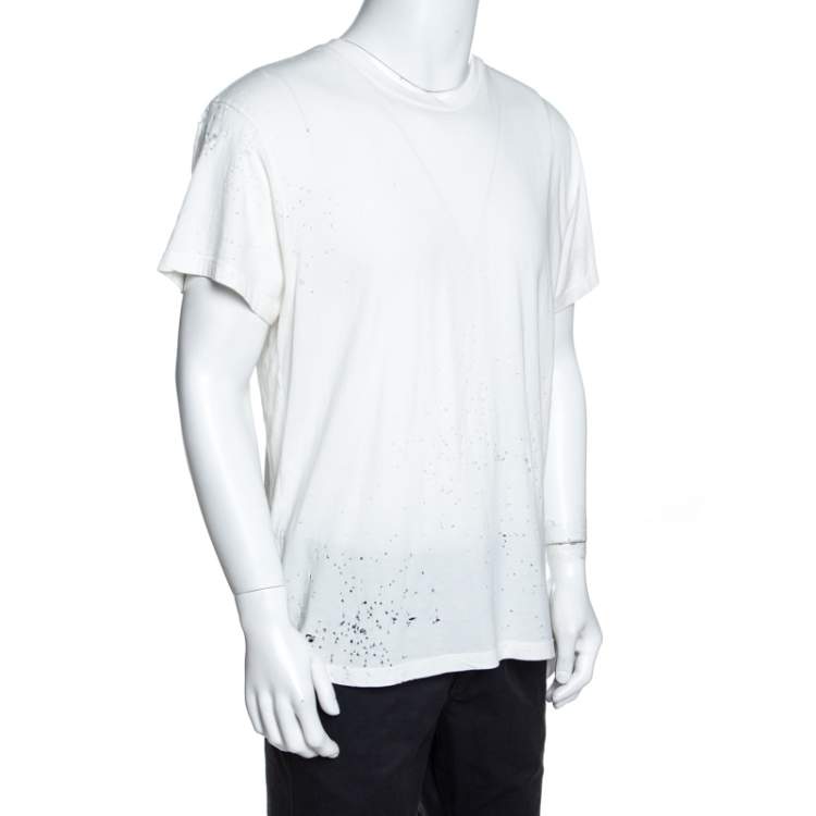 Pre Owned Amiri Off White Cotton Rib Knit Shotgun T-Shirt M