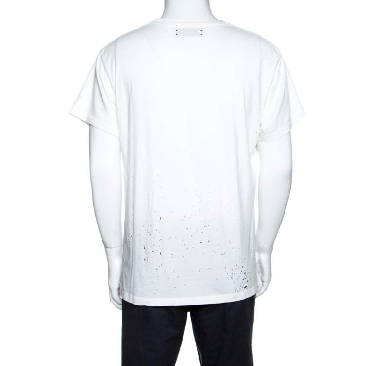 Pre Owned Amiri Off White Cotton Rib Knit Shotgun T-Shirt M