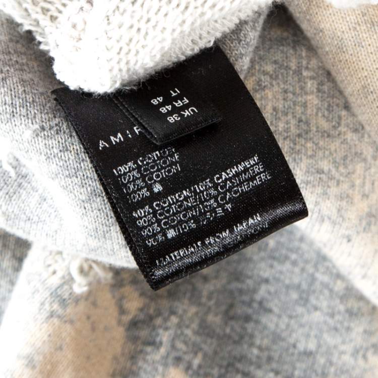 Pre Owned Amiri Grey Knit Dyed Effect Distressed Shotgun Hooded Sweatshirt M