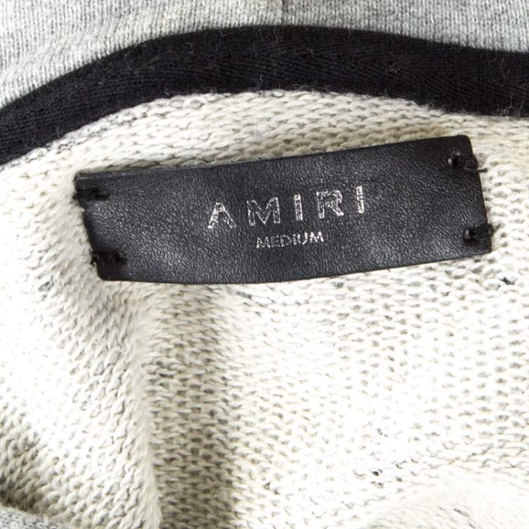 Pre Owned Amiri Grey Knit Dyed Effect Distressed Shotgun Hooded Sweatshirt M