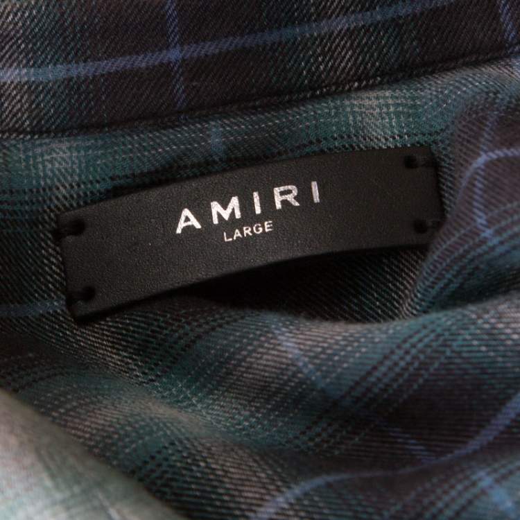 Pre Owned Amiri Green And Brown Faded Plaid Cotton Raw Edged Shirt L