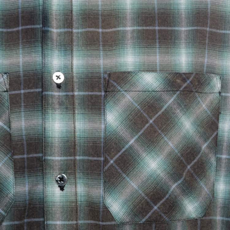 Pre Owned Amiri Green And Brown Faded Plaid Cotton Raw Edged Shirt L