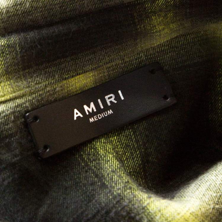 Pre Owned Amiri Black And Neon Yellow Faded Plaid Cotton Shirt M