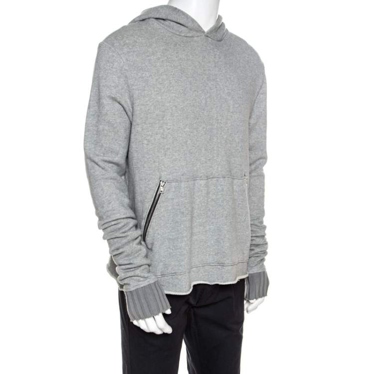 Pre Owned Amiri Grey Cotton Rib Knit Cuff Detail Hooded Sweatshirt M