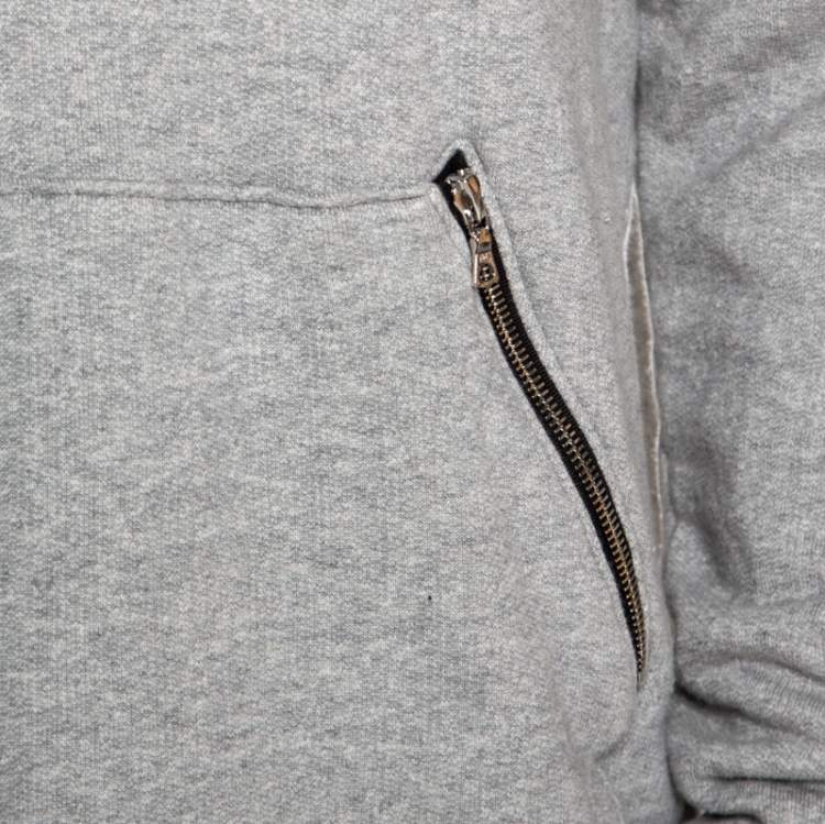 Pre Owned Amiri Grey Cotton Rib Knit Cuff Detail Hooded Sweatshirt M