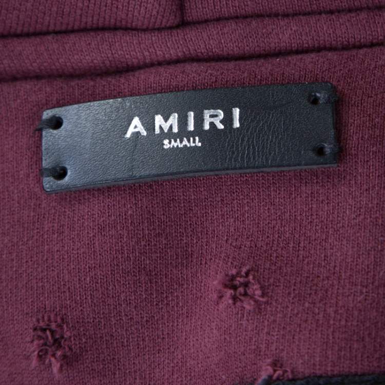 Pre Owned Amiri Burgundy Knit Distressed Zip Front Shotgun Hoodie S
