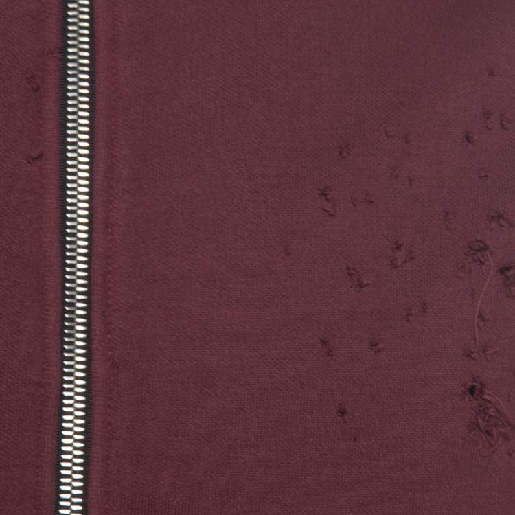 Pre Owned Amiri Burgundy Knit Distressed Zip Front Shotgun Hoodie S