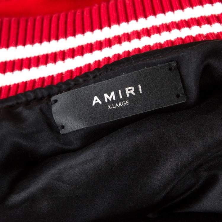 Pre Owned Amiri Red Silk Rib Knit Trimmed Bomber Jacket XL