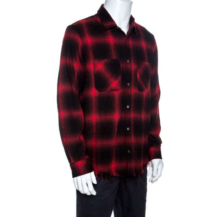 Pre Owned Amiri Bicolor Highlight Plaid Flannel Raw Edged Shirt XL