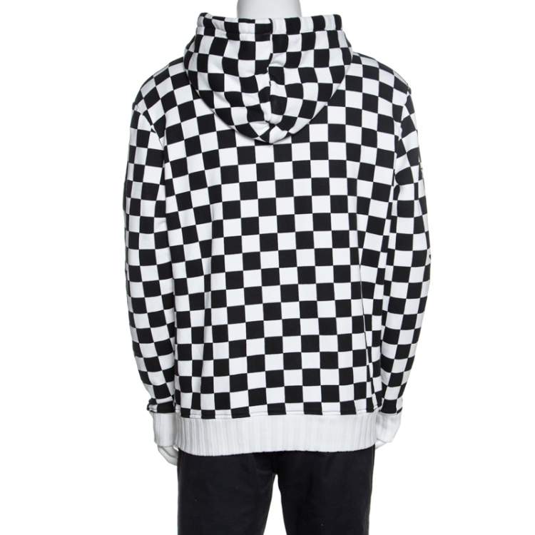 Pre Owned Amiri Monochrome Checked Cotton Jersey Hoodie L