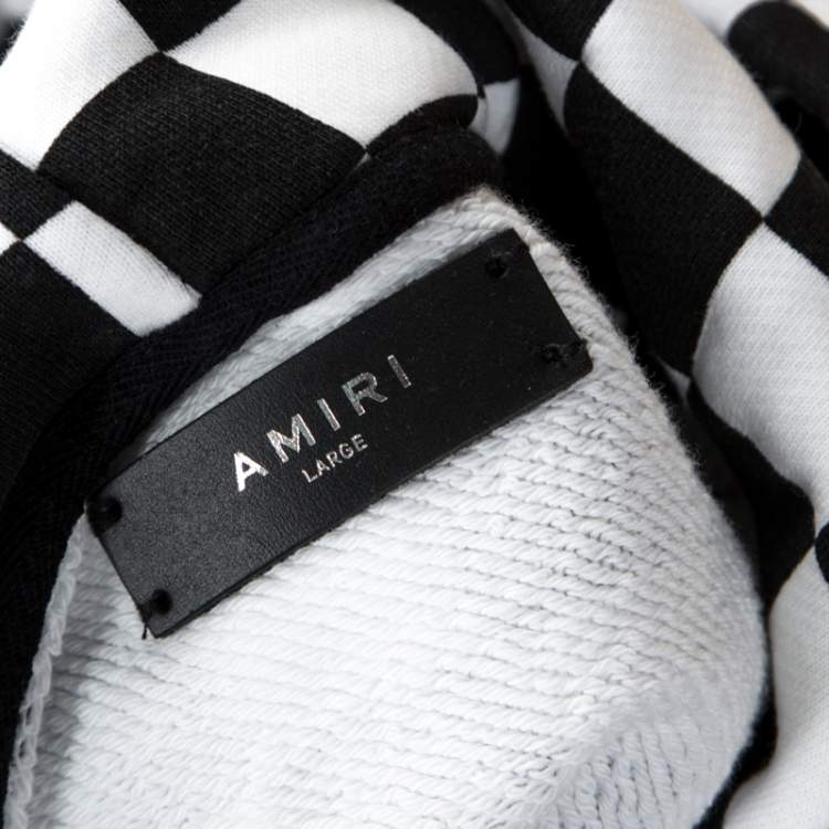 Pre Owned Amiri Monochrome Checked Cotton Jersey Hoodie L
