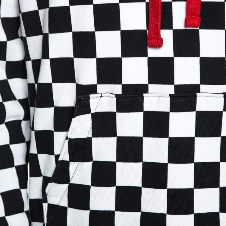 Pre Owned Amiri Monochrome Checked Cotton Jersey Hoodie L