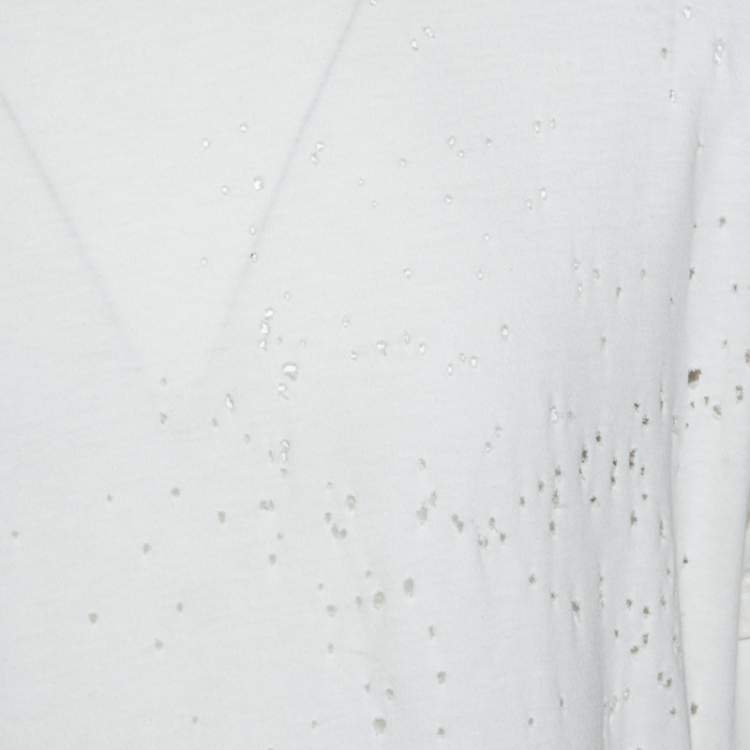 مملوكة مسبقًا Amiri Off White Distressed Cotton Shotgun T-Shirt M