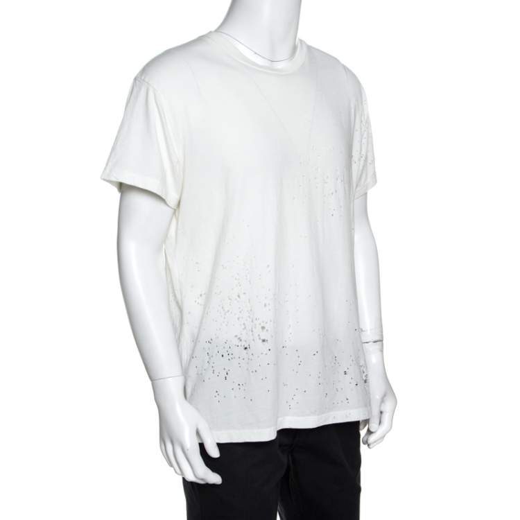 مملوكة مسبقًا Amiri Off White Distressed Cotton Shotgun T-Shirt M