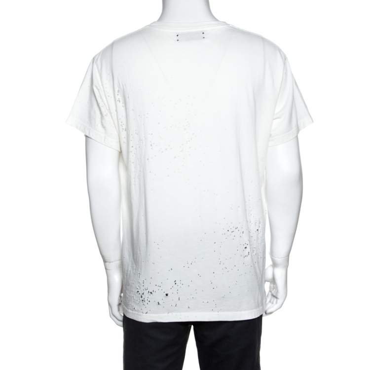مملوكة مسبقًا Amiri Off White Distressed Cotton Shotgun T-Shirt M