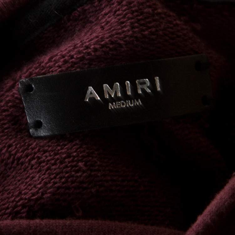 Pre Owned Amiri Burgundy Knit Distressed Shotgun Hooded Sweatshirt M